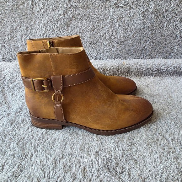 Vionic Rhiannon Cognac Distressed Western Ankle Boots Womens Size 7M Leather NEW - Picture 5 of 8